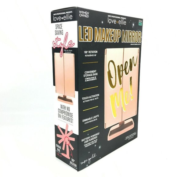 Onyx Professional LED Makeup Mirror Folding In-Base Magnifying Rose Gold - Picture 7 of 8